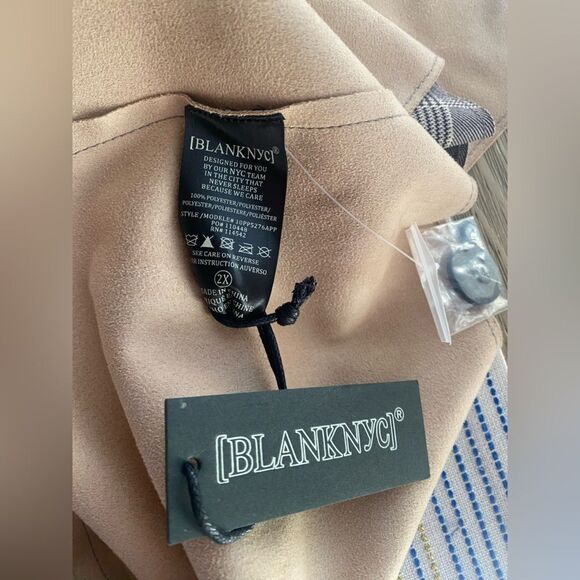 Blank NYC Anthropologie Jacket Women Size 2X Renegade Gray Brown Plaid Longline - Picture 11 of 16